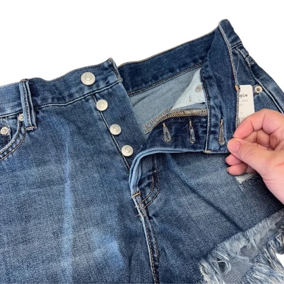 Free People Denim Cutoff Shorts We the Free Destructed Frayed Hem Indigo… - Picture 6 of 14